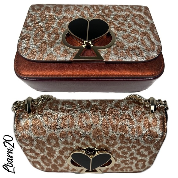 Kate Spade Nicola Leather Crossbody Leopard Shoulder Bag Metallic Copper Cheetah - Picture 9 of 16